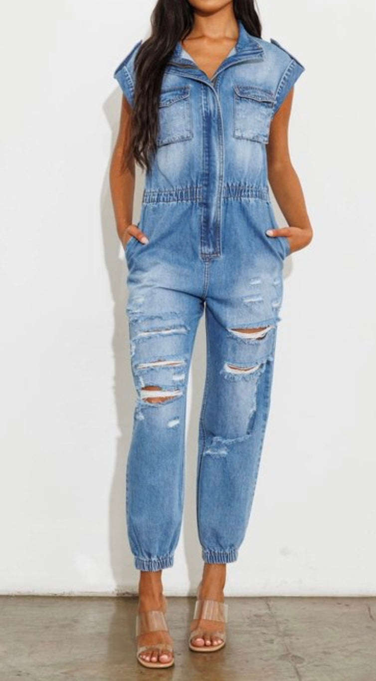 “Relaxed” Denim Jumpsuit